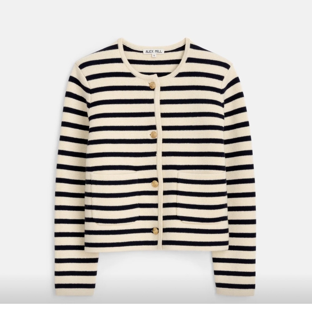 Alex Mill Striped Cardigan in Navy and Cream